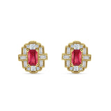 Floral 10.3mm Multistone Stud Earrings Ruby CZ 925 Sterling Silver