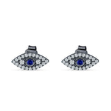 Minimalist 6mm Evil Eye Stud Earrings Blue Sapphire CZ 925 Sterling Silver