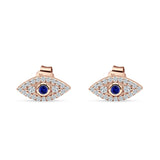 Minimalist 6mm Evil Eye Stud Earrings Blue Sapphire CZ 925 Sterling Silver