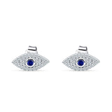 Minimalist 6mm Evil Eye Stud Earrings Blue Sapphire CZ 925 Sterling Silver
