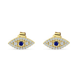 Minimalist 6mm Evil Eye Stud Earrings Blue Sapphire CZ 925 Sterling Silver