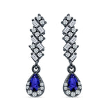 Dangle Drop Pear Stud Earrings Blue Sapphire CZ 925 Sterling Silver