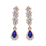Dangle Drop Pear Stud Earrings Blue Sapphire CZ 925 Sterling Silver