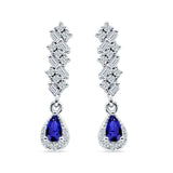 Dangle Drop Pear Stud Earrings Blue Sapphire CZ 925 Sterling Silver