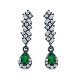 Dangle Drop Pear Stud Earrings Green Emerald CZ 925 Sterling Silver