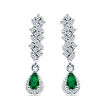 Dangle Drop Pear Stud Earrings Green Emerald CZ 925 Sterling Silver