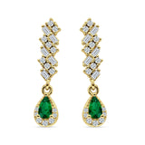 Dangle Drop Pear Stud Earrings Green Emerald CZ 925 Sterling Silver