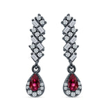 Dangle Drop Pear Stud Earrings Ruby CZ 925 Sterling Silver