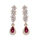 Dangle Drop Pear Stud Earrings Ruby CZ 925 Sterling Silver