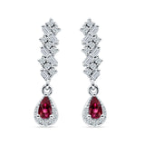 Dangle Drop Pear Stud Earrings Ruby CZ 925 Sterling Silver