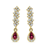 Dangle Drop Pear Stud Earrings Ruby CZ 925 Sterling Silver