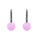 Round 8mm Lab Created Pink Opal Leverback Earrings 925 Sterling Silver