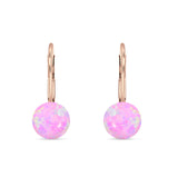 Round 8mm Lab Created Pink Opal Leverback Earrings 925 Sterling Silver