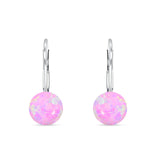 Round 8mm Lab Created Pink Opal Leverback Earrings 925 Sterling Silver