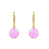 Round 8mm Lab Created Pink Opal Leverback Earrings 925 Sterling Silver
