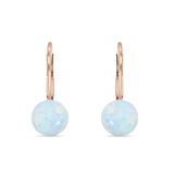Round 6mm Lab Created Opal Leverback Earrings 925 Sterling Silver