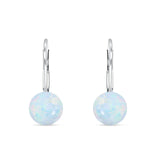 Round 6mm Lab Created Opal Leverback Earrings 925 Sterling Silver