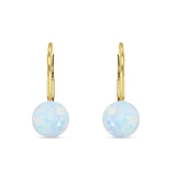 Round 8mm Lab Created Opal Leverback Earrings 925 Sterling Silver
