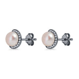 Round Pearl Stud Earrings