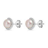 Round Pearl Stud Earrings
