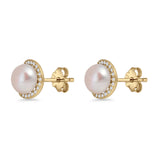 Round Pearl Stud Earrings