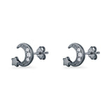 Crescent Moon & Star Stud Earrings