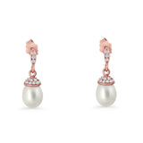 Oval Pearl Charm CZ Stud Earrings