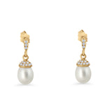 Oval Pearl Charm CZ Stud Earrings
