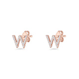 Initial W Stud Earrings