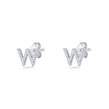 Initial W Stud Earrings