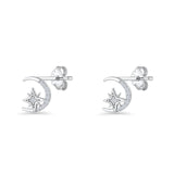 Moon & Star CZ Stud Earring