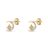 Moon & Star CZ Stud Earring