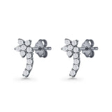 Minimalist 10mm Flower Stud Earrings Cubic Zirconia 925 Sterling Silver