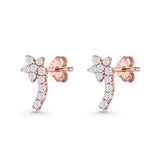 Minimalist 10mm Flower Stud Earrings Cubic Zirconia 925 Sterling Silver