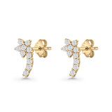 Minimalist 10mm Flower Stud Earrings Cubic Zirconia 925 Sterling Silver