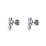 Round Cubic Zirconia 8.9mm Zig Zag Crawler Stud Earring 925 Sterling Silver