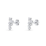 Round Cubic Zirconia 8.9mm Zig Zag Crawler Stud Earring 925 Sterling Silver
