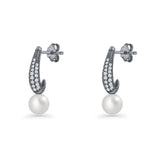 Pearl & CZ Oblong Stud Earrings