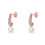 Pearl & CZ Oblong Stud Earrings