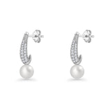 Pearl & CZ Oblong Stud Earrings