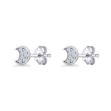 Crescent Moon Stud Earring 4.9mm Cluster Round Cubic Zirconia 925 Sterling Silver