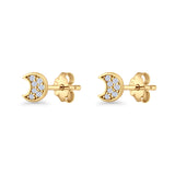Crescent Moon Stud Earring 4.9mm Cluster Round Cubic Zirconia 925 Sterling Silver