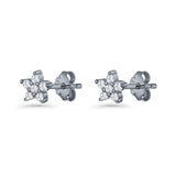 Minimal 3.3mm Star Flower Stud Earrings Cubic Zirconia 925 Sterling Silver
