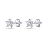 Minimal 3.3mm Star Flower Stud Earrings Cubic Zirconia 925 Sterling Silver