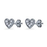 Minimalist 6.8mm Heart Stud Earrings Cubic Zirconia 925 Sterling Silver