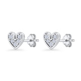 Minimalist 6.8mm Heart Stud Earrings Cubic Zirconia 925 Sterling Silver