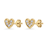 Minimalist 6.8mm Heart Stud Earrings Cubic Zirconia 925 Sterling Silver