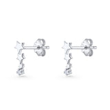 Three Star Stud Earrings 8.8mm Cubic Zirconia 925 Sterling Silver