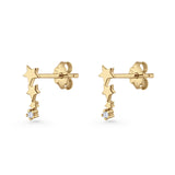 Three Star Stud Earrings 8.8mm Cubic Zirconia 925 Sterling Silver