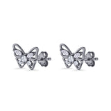 Minimalist 10.7mm Butterfly Stud Earrings Cubic Zirconia 925 Sterling Silver